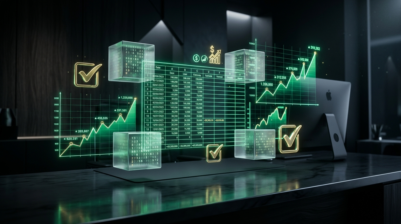 AI for Accountants and Financial Analysis holographic 3D spreadsheets